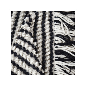 Tapis 140x200 cm en tissu texturé pompons avec franges bicolores - MARINE
