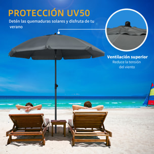 Sombrilla de Playa Grande Ø180 cm Sombrilla de Terraza Exterior con Ángulo Ajustable Protección UV50+ Impermeable Mástil de Ø32 mm Gris Oscuro