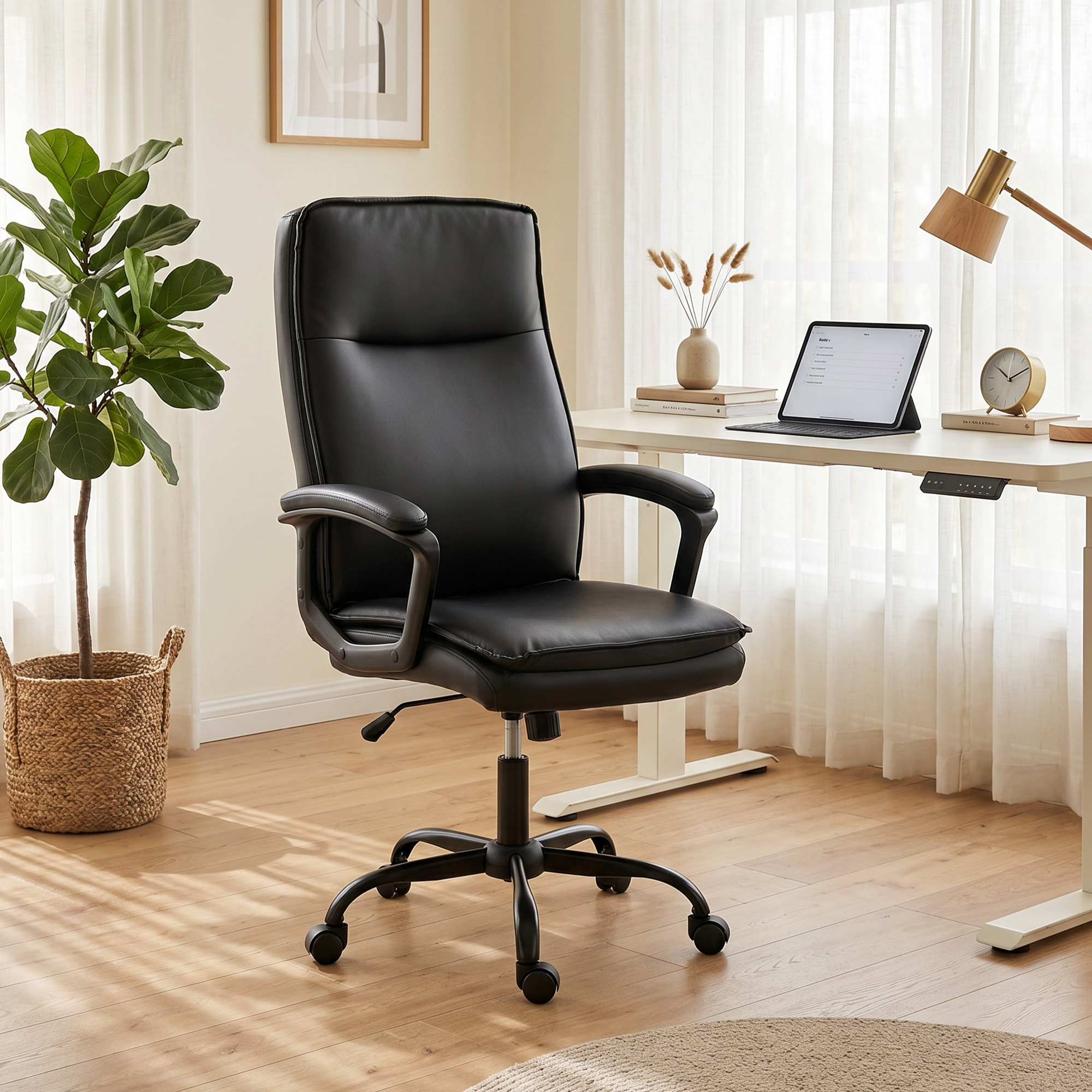 Chaise de bureau manager accoudoirs rembourrés métal synthétique noir
