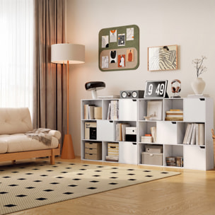 Estantería de 9 Cubos, Librería de 3 Niveles con 3 Puertas y 6 Compartimentos Abiertos, Estilo Moderno, para Dormitorio, Salón, Estudio u Oficina, 106x24x95 cm, Blanco