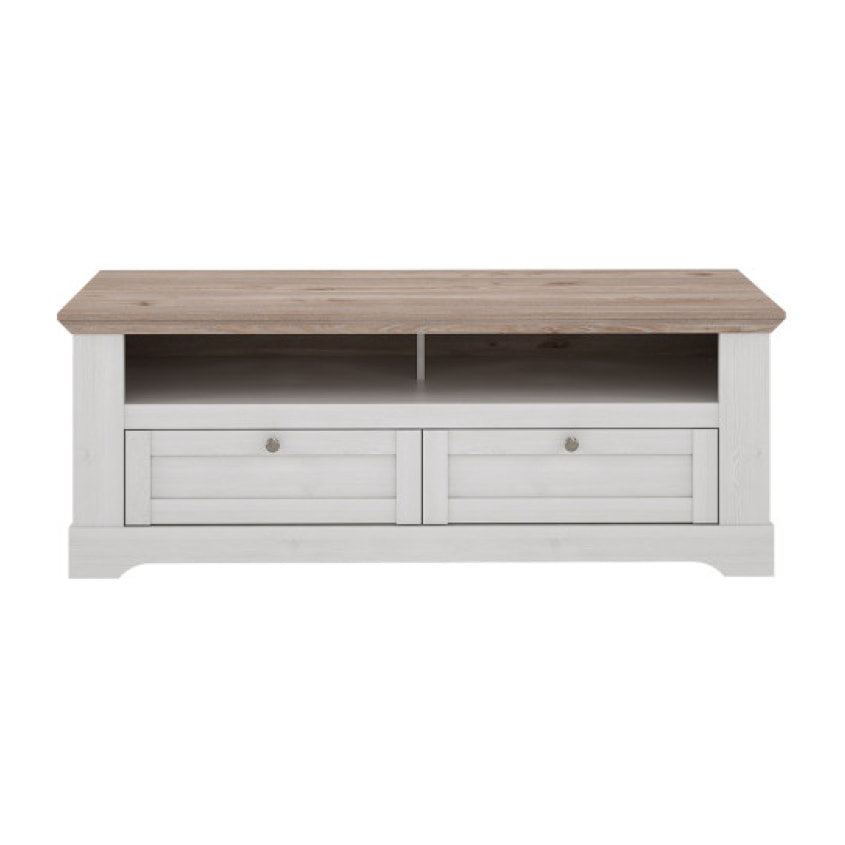Meuble TV en bois effet chêne clair blanchi L145cm - ILONA
