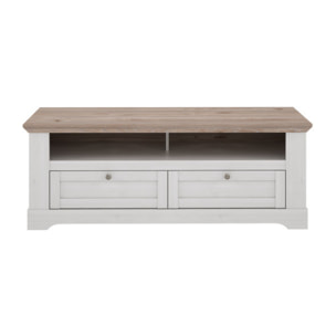 Meuble TV en bois effet chêne clair blanchi L145cm - ILONA