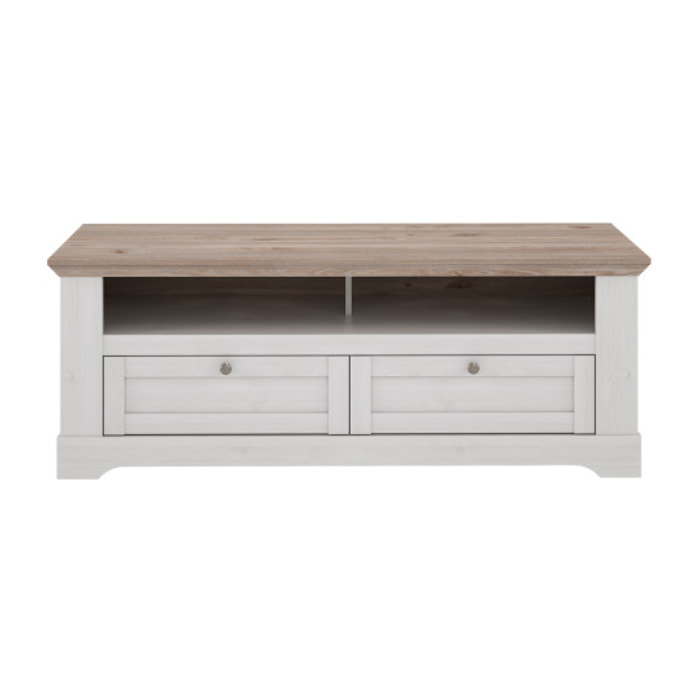 Meuble TV en bois effet chêne clair blanchi L145cm - ILONA