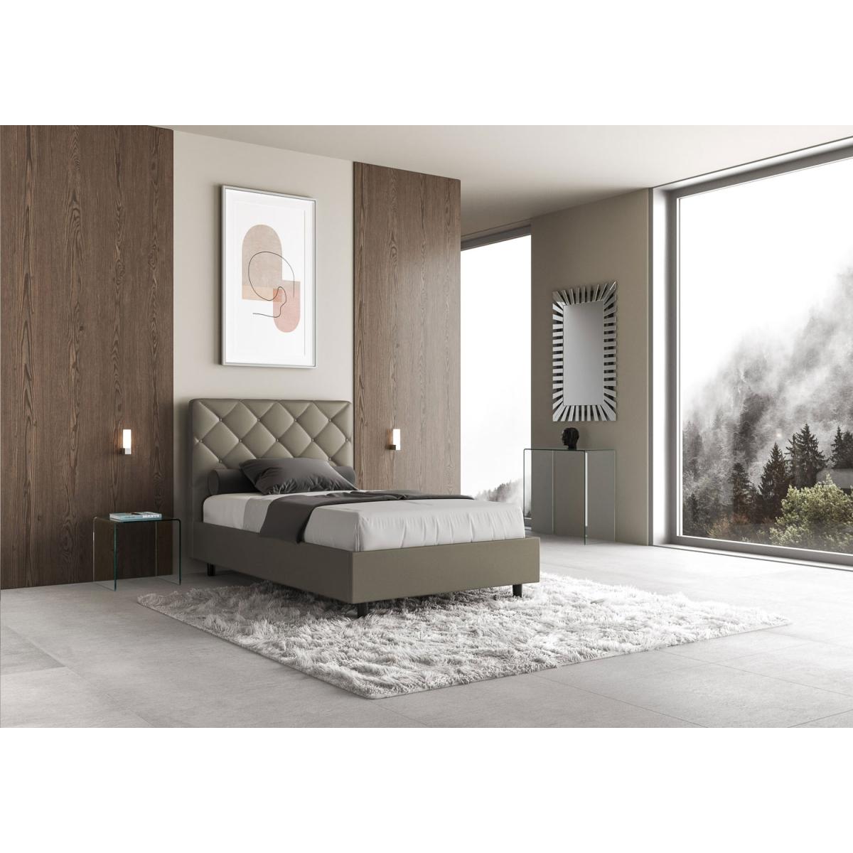 Cama sin somier acolchada 120x190 cuero sintético capuchino Priya