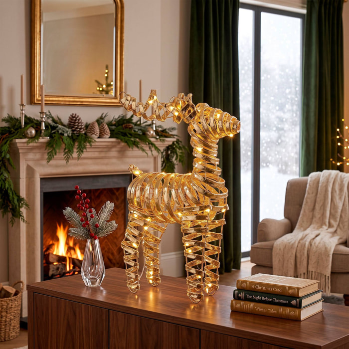 Reno navideño led dorado con 25 microled blanco cálido, con temporizador 20x7x34 cm