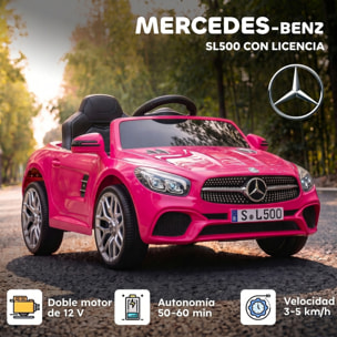 Coche Eléctrico para Niños Mercedes-Benz SL500 Coche de Batería Litio 12V con Mando a Distancia 2,4 G 2 Motores Suspensión Arranque Suave Luces Música Claxon Bluetooth 3-5 Años 3-5 km/h Rosa
