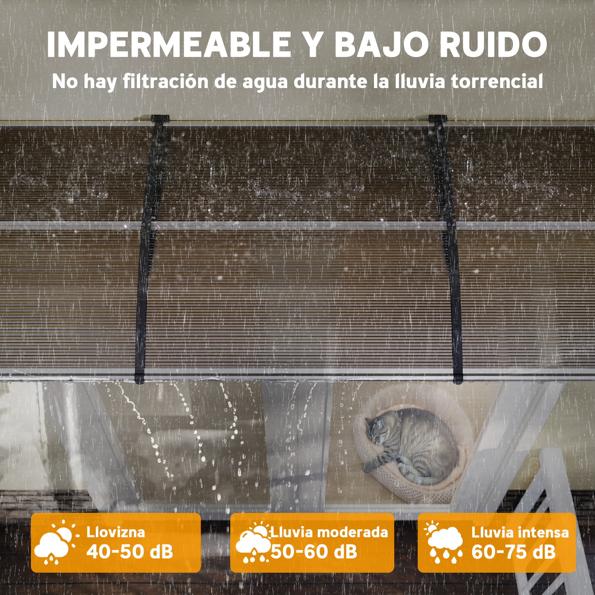 Marquesinas Exterior para Puertas y Ventanas, 303x96 cm, Tejadillo de Protección contra Sol y Lluvia, con Cubierta de Policarbonato, Soportes de PP y Regleta de Aluminio, Marrón