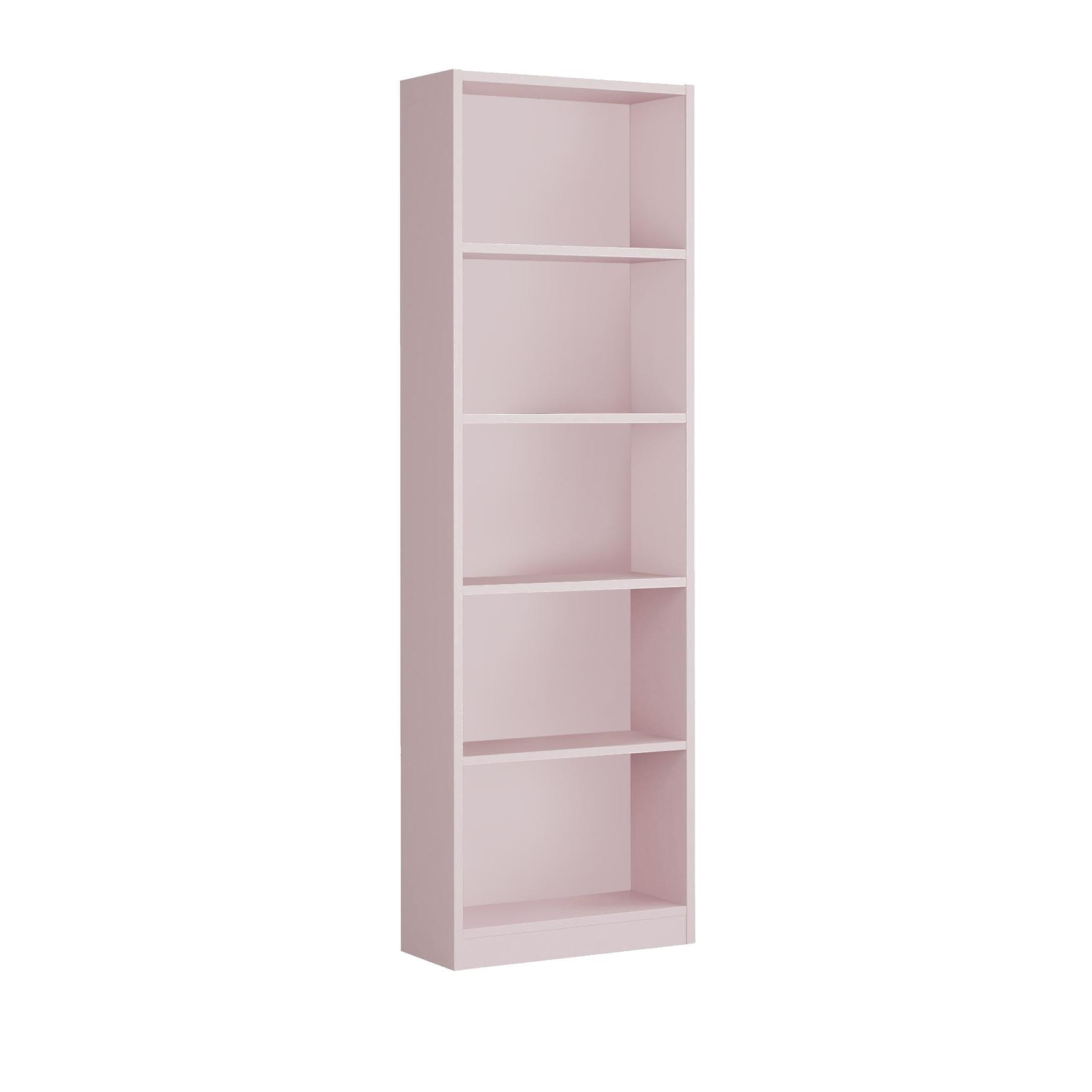 Libreria Pomona, Mobile portalibri alta a 5 ripiani, Scaffale da ufficio o cameretta, Scaffale moderno con scomparti, cm 52x25h80, Rosa