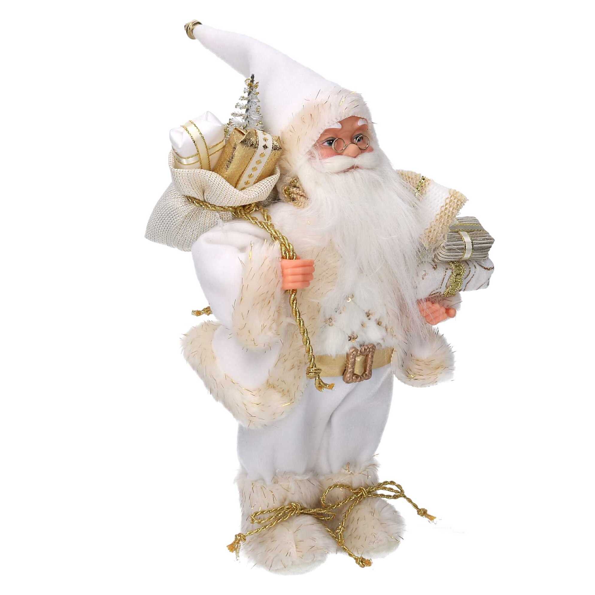 Babbo natale in tessuto bianco e oro cmh45