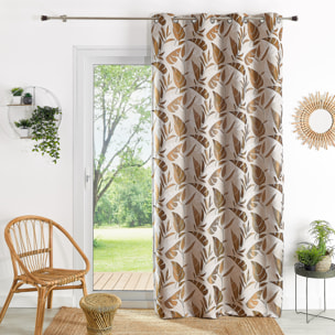 Rideau tamisant à oeillets motif feuilles - Jaune Ocre