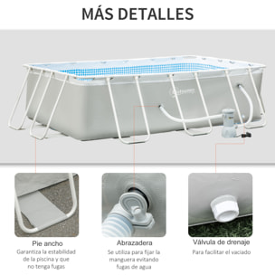 Piscina Desmontable Tubular 340x215x80 cm con Depuradora Cartucho 4.000 L/H Gris