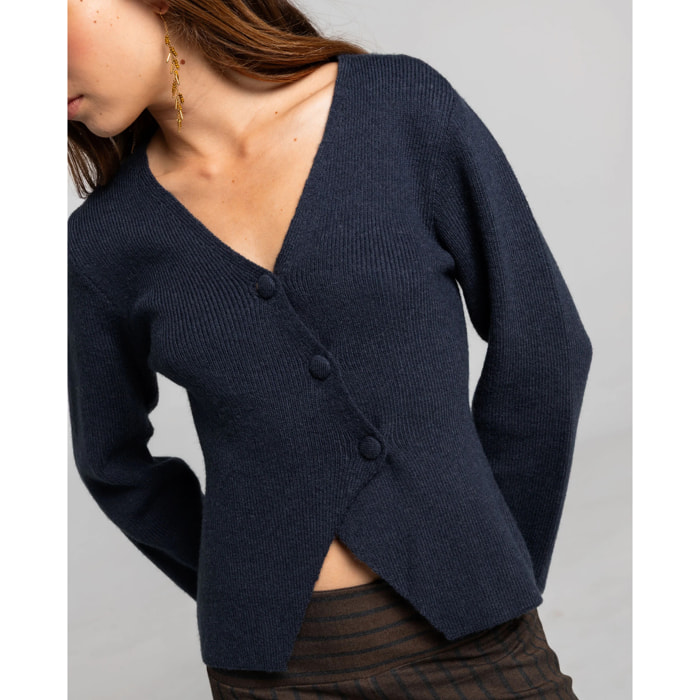 Cárdigan de punto canalé con botones forrados de mujer