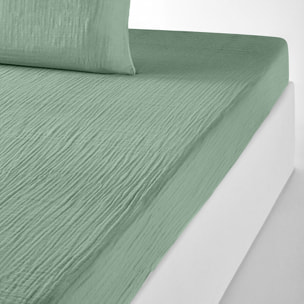 Drap Housse - Bonnet:30cm 100% gaze De Coton Vert Givrée