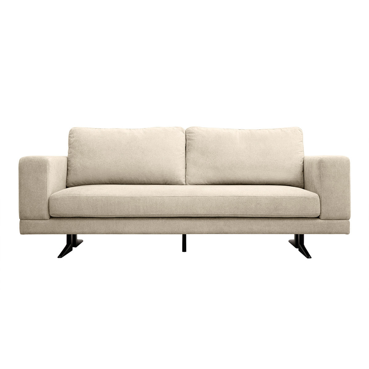 Canapé design 3 places en tissu chenille beige et métal noir LENNON
