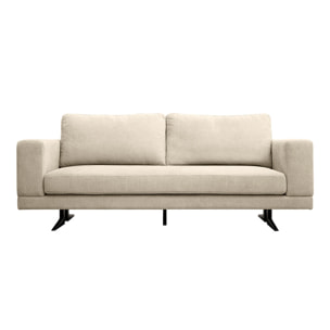 Canapé design 3 places en tissu chenille beige et métal noir LENNON