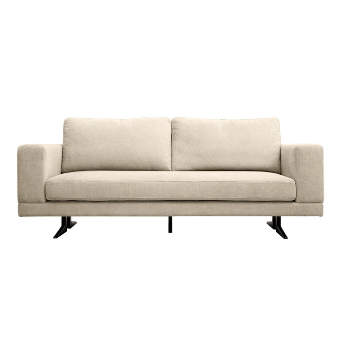 Canapé design 3 places en tissu chenille beige et métal noir LENNON