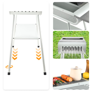 Barbecue portatile a carbone K-701 con design pieghevole, maniglia per il trasporto, ventilazione ottimizzata e ampi vassoi di stoccaggio integrati.