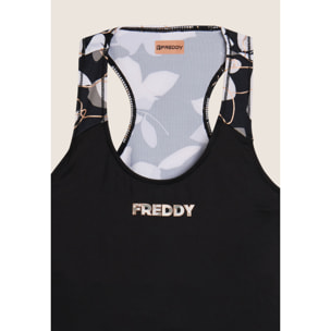 Canotta sportiva in tessuto tecnico con inserto floreale