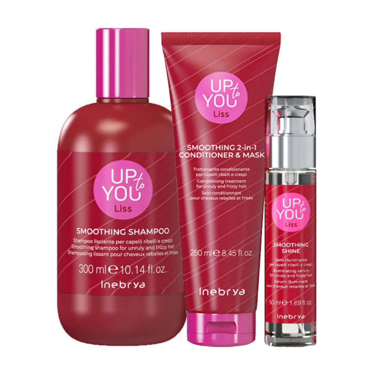 INEBRYA Kit Up To You Liss Smoothing Shampoo 300ml + 2 In 1 Conditioner & Mask 250ml + Smoothing Shine 50ml