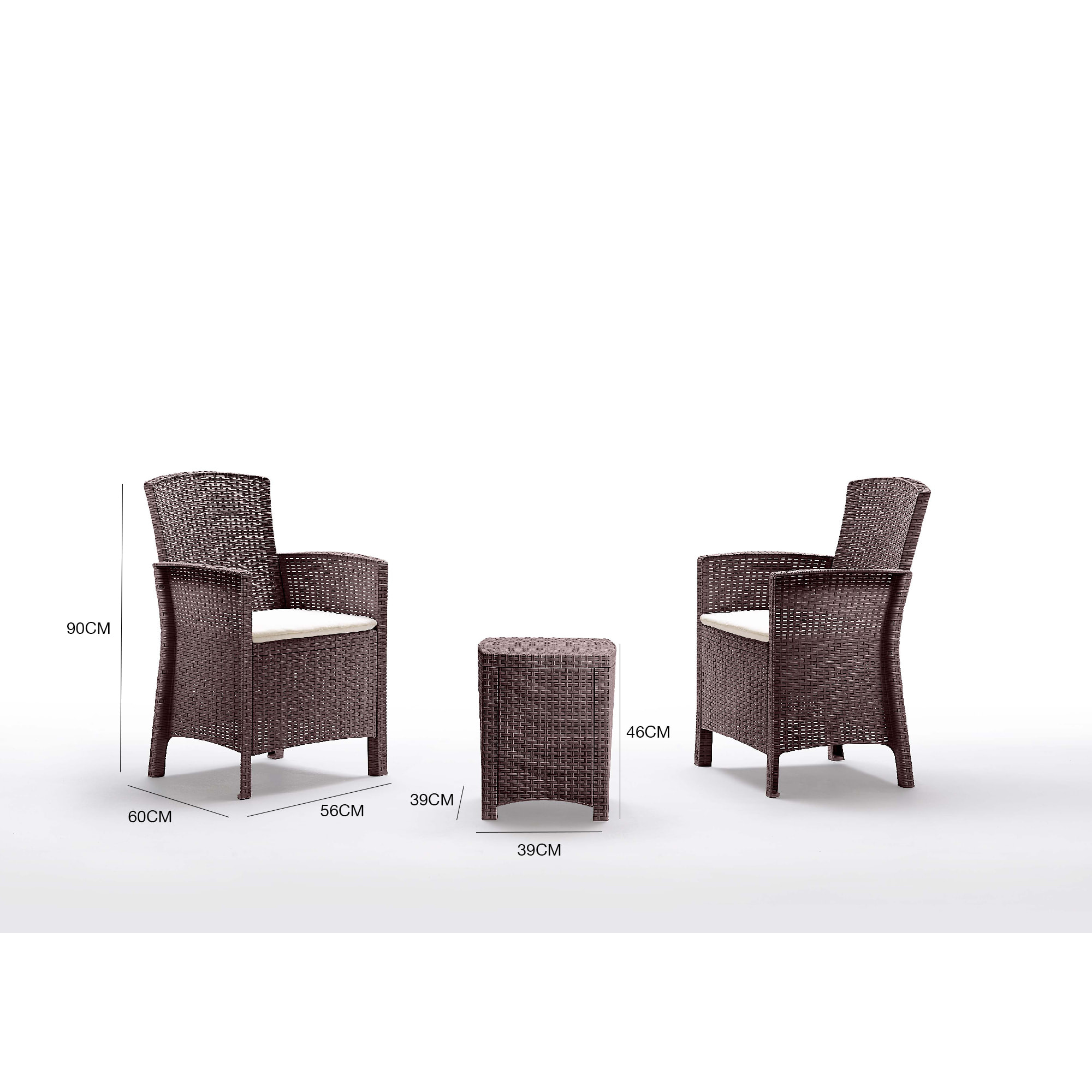 Set salotto da esterno Armin, Salottino outdoor, Set da balcone o giardino, Composizione soggiorno per esterni, Made in Italy, Marrone