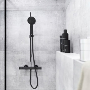 Set de douche style industriel - 3 fonctions, débit 7 l/min - tuyau flexible 70 cm, garantie 5 ans - noir mat