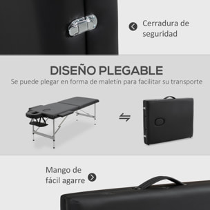 HOMCOM Camilla de Masaje Plegable Mesa de Masaje Portátil con Altura Ajustable en 7 Posiciones Reposacabezas y Marco de Aleación de Aluminio para Fisioterapia Carga 130 kg 186x71x62-83 cm Negro