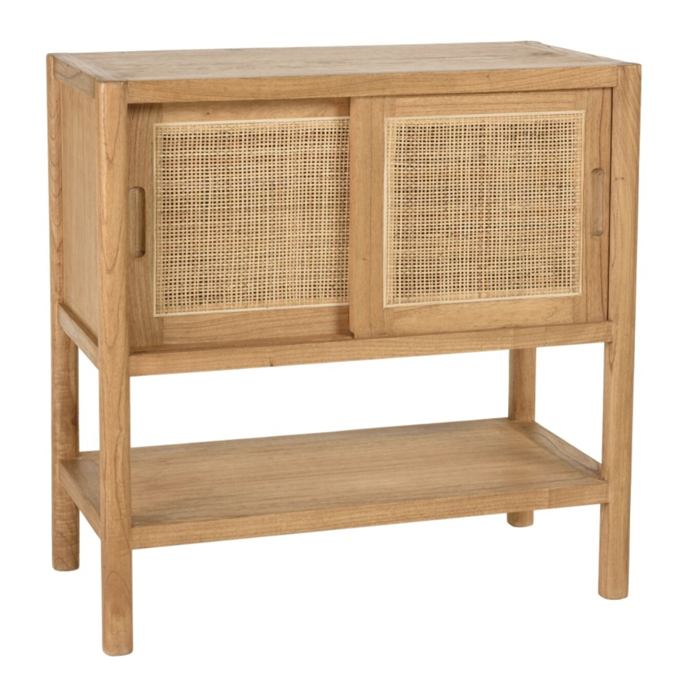 AMY - Buffet 2 étagères 2 portes coulissantes en mindi et rotin naturel AMY