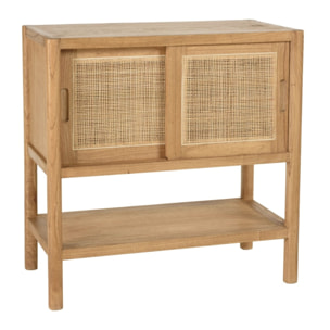 AMY - Buffet 2 étagères 2 portes coulissantes en mindi et rotin naturel AMY