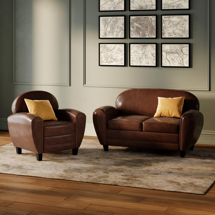 Ensemble canapé et fauteuil marron foncé 3 places - Club - Club