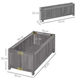 Jardinera de Madera Plegable Jardinera Elevada para Cultivos Verduras Flores en Exterior Patio Balcón Terraza 70x30x25 cm Gris
