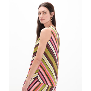 Top senza maniche con strisce multicolori