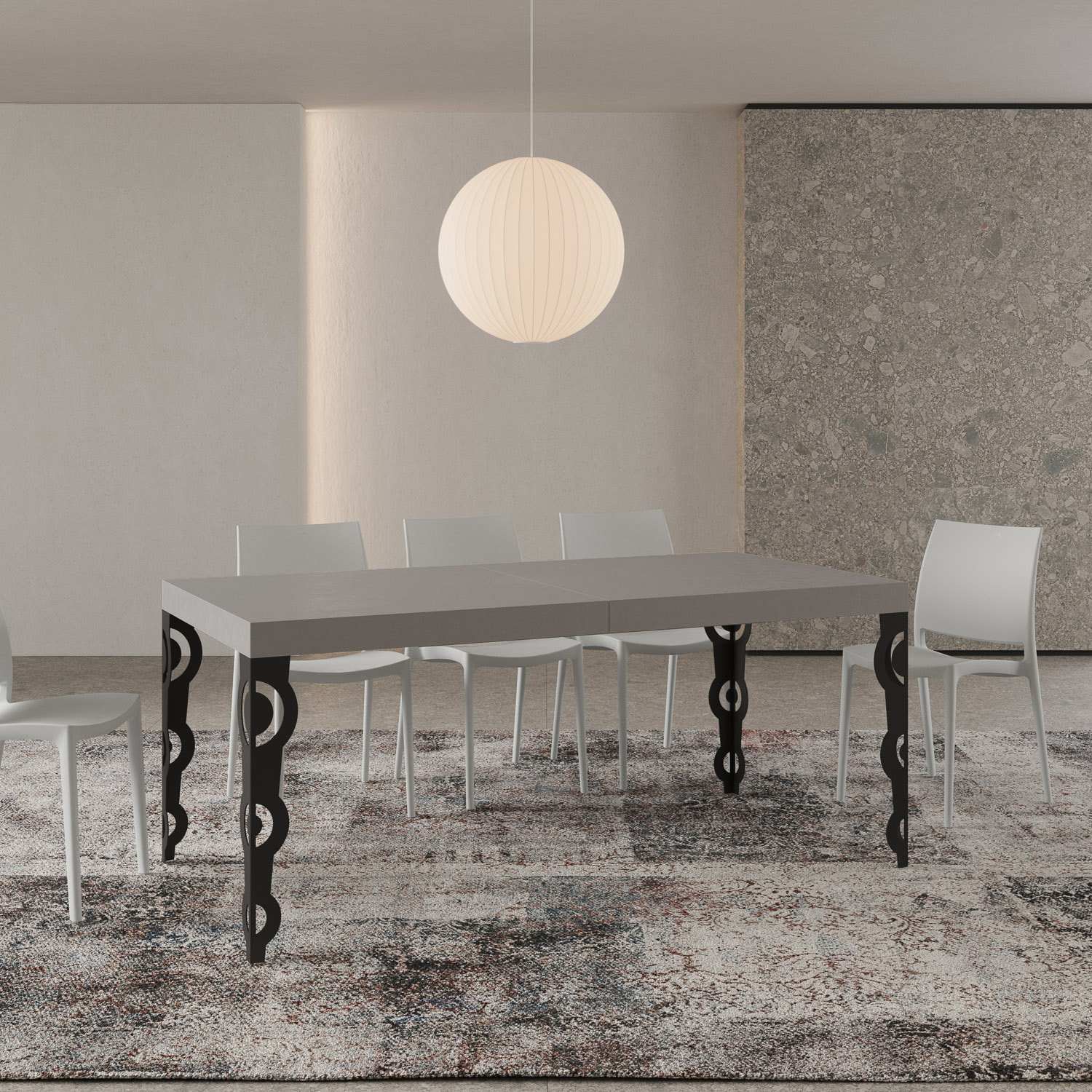 Tavolo allungabile 90x200/460cm Karamay cashmere gambe antracite