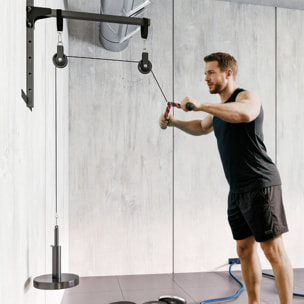 Station de traction murale - machine poulie musculation - LAT pulldown exercices - acier nylon rouge noir