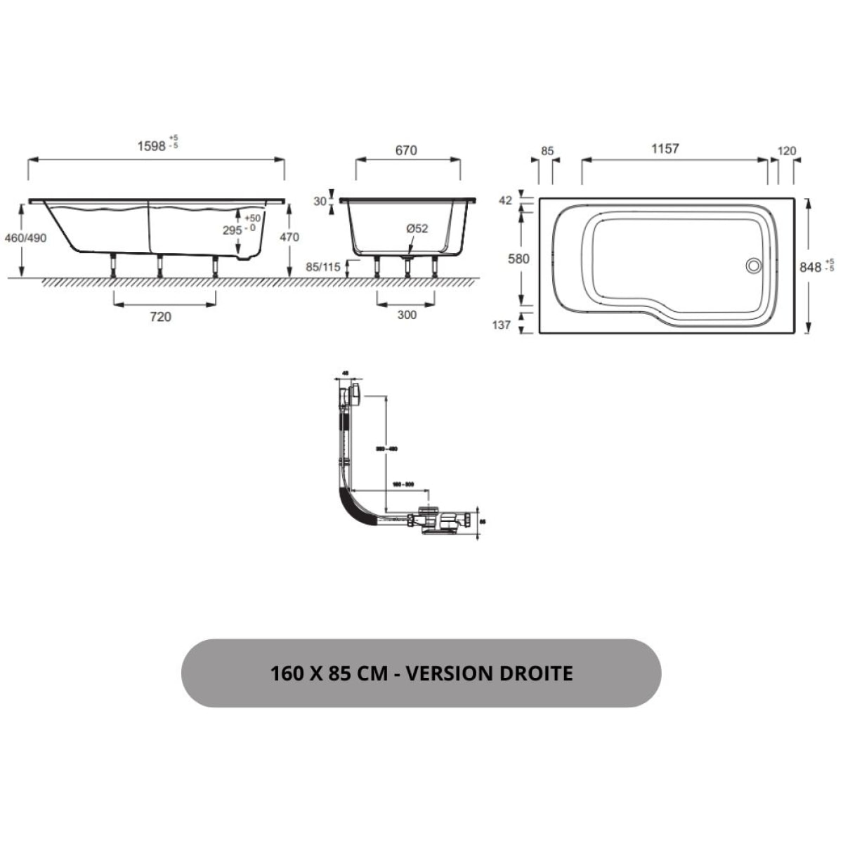 Baignoire antidérapante bain douche Malice blanc mat