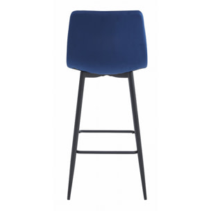 Set di 3 Sgabelli Bar Arceto in Velluto Blu e Metallo Nero