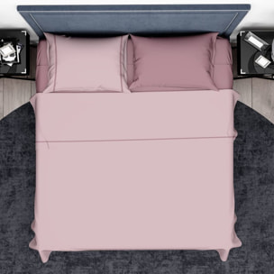 INTRECCI Completo Lenzuola Letto Matrimoniale in Cotone Bicolore, Set Biancheria Letto 2 Piazze Lenzuolo con Angoli + Lenzuolo Sopra + 2 Federe Zephyr Rosa