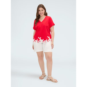 Fiorella Rubino - Camiseta de algodón con bordados florales - Rojo