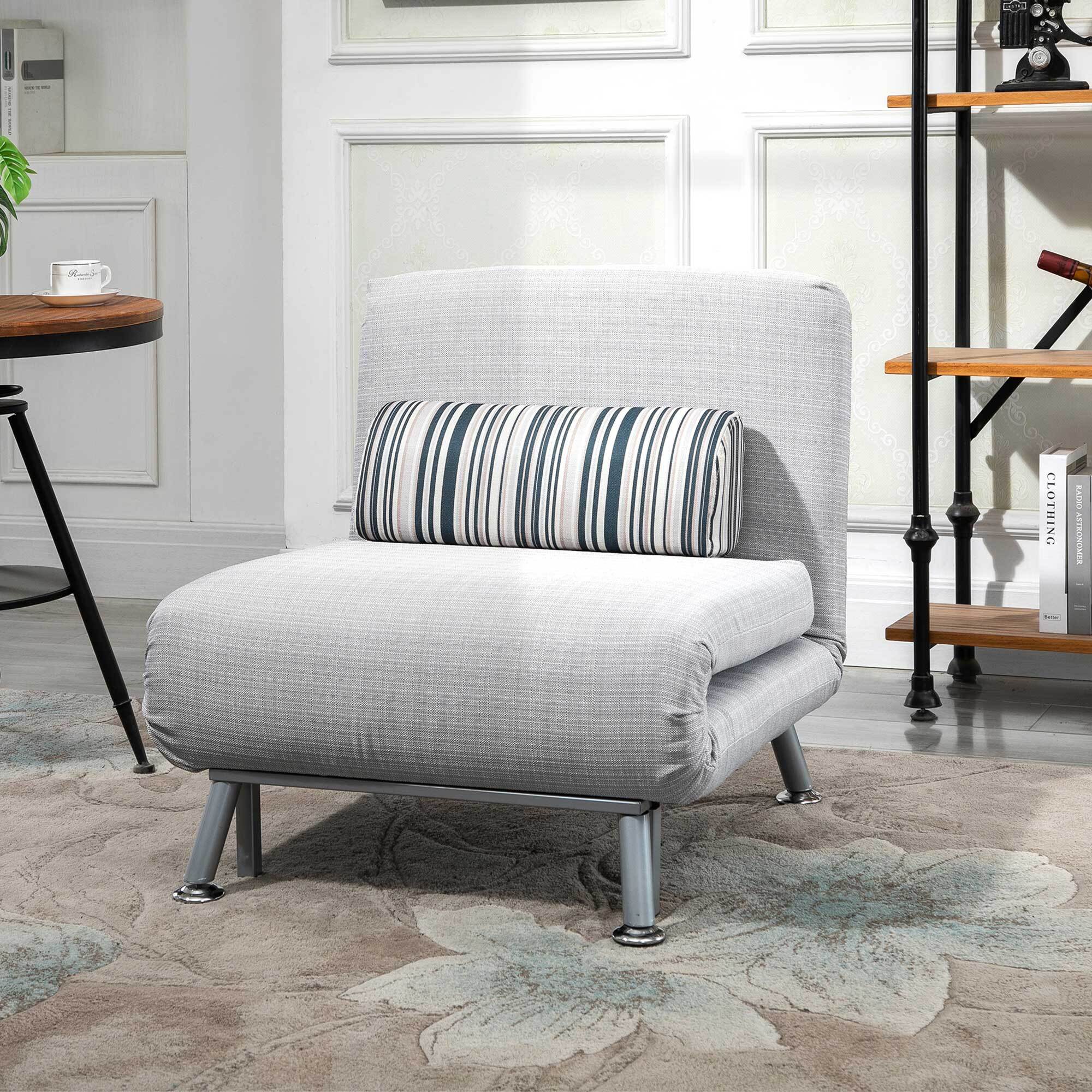 Fauteuil convertible 3 en 1 chauffeuse lit 1 place avec coussin gris