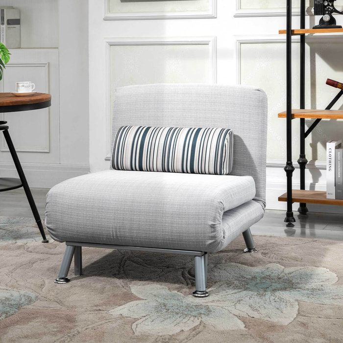 Fauteuil convertible 3 en 1 chauffeuse lit 1 place avec coussin gris