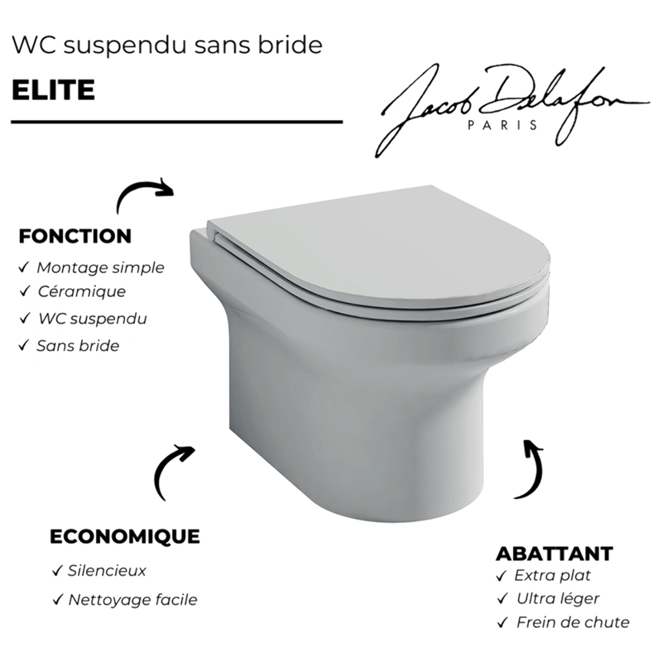 Pack WC suspendu sans bride  + Bâti support wc Grohe + plaque commande chromé rond Quickfix