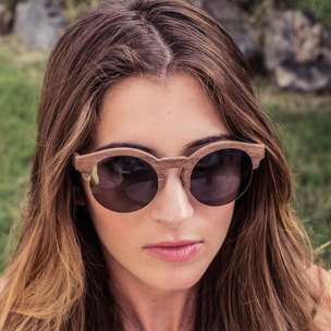 Gafas de sol KAU HONG KONG - Patilla de madera de ébano y / Ahumada