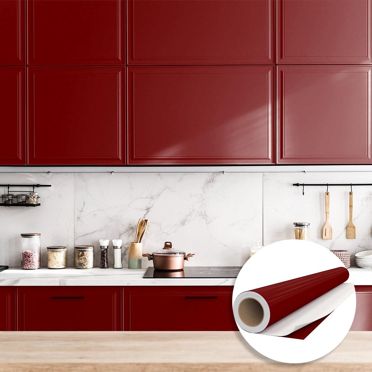 Rouleau adhésif décoratif Vinyle au Mètre - Bordeaux - Sticker Lavable Imperméable Mur Cuisine Meubles