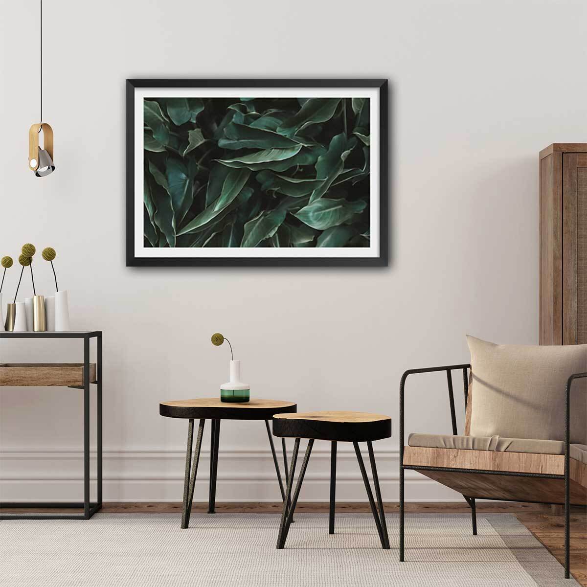 Affiche green leaves Affiche sous cadre noir