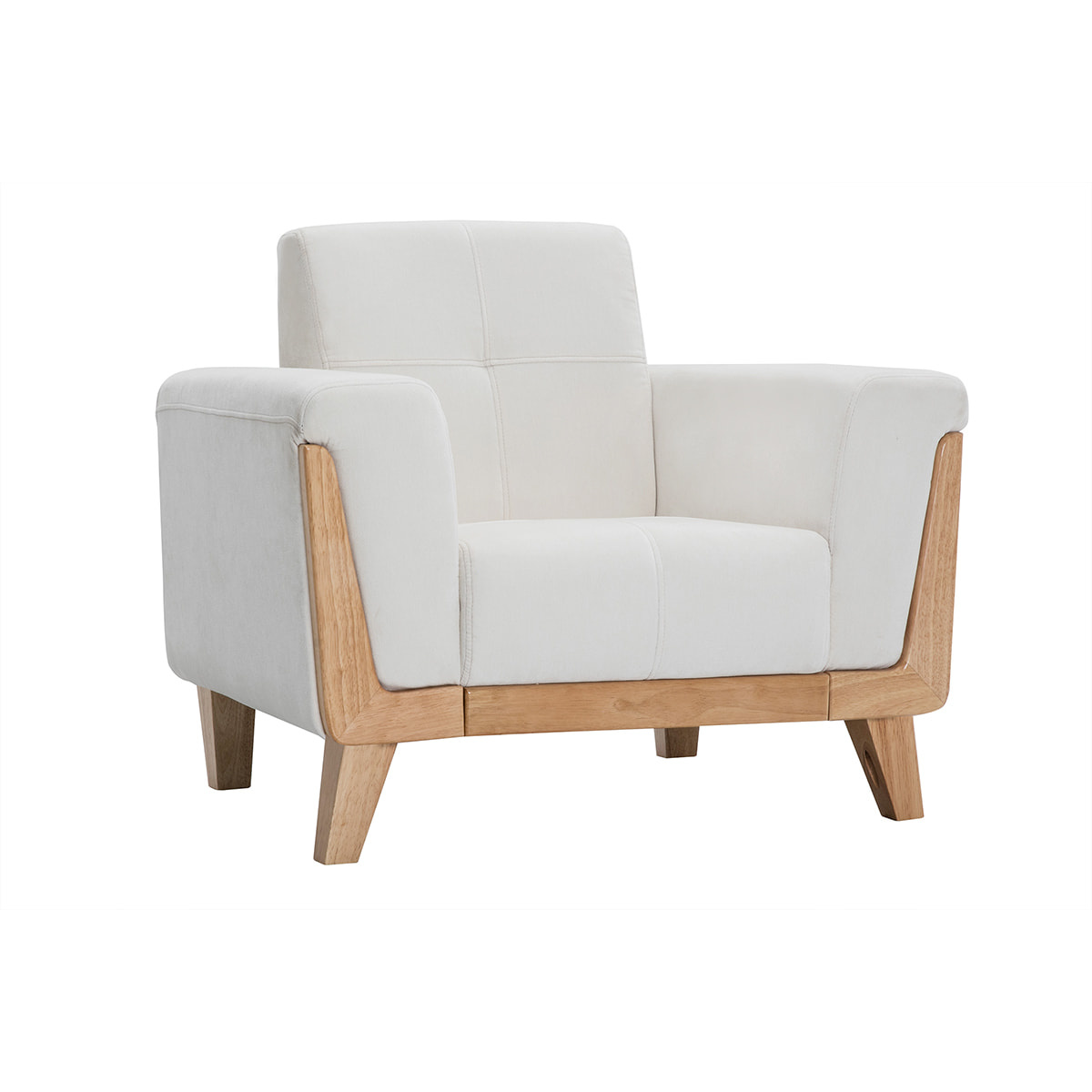 Fauteuil scandinave en tissu blanc cassé et bois clair FJORD