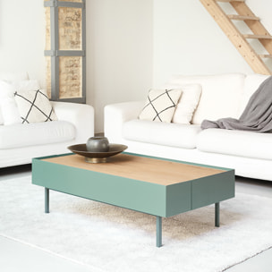 Mesa de centro Arista con 2 cajones verde