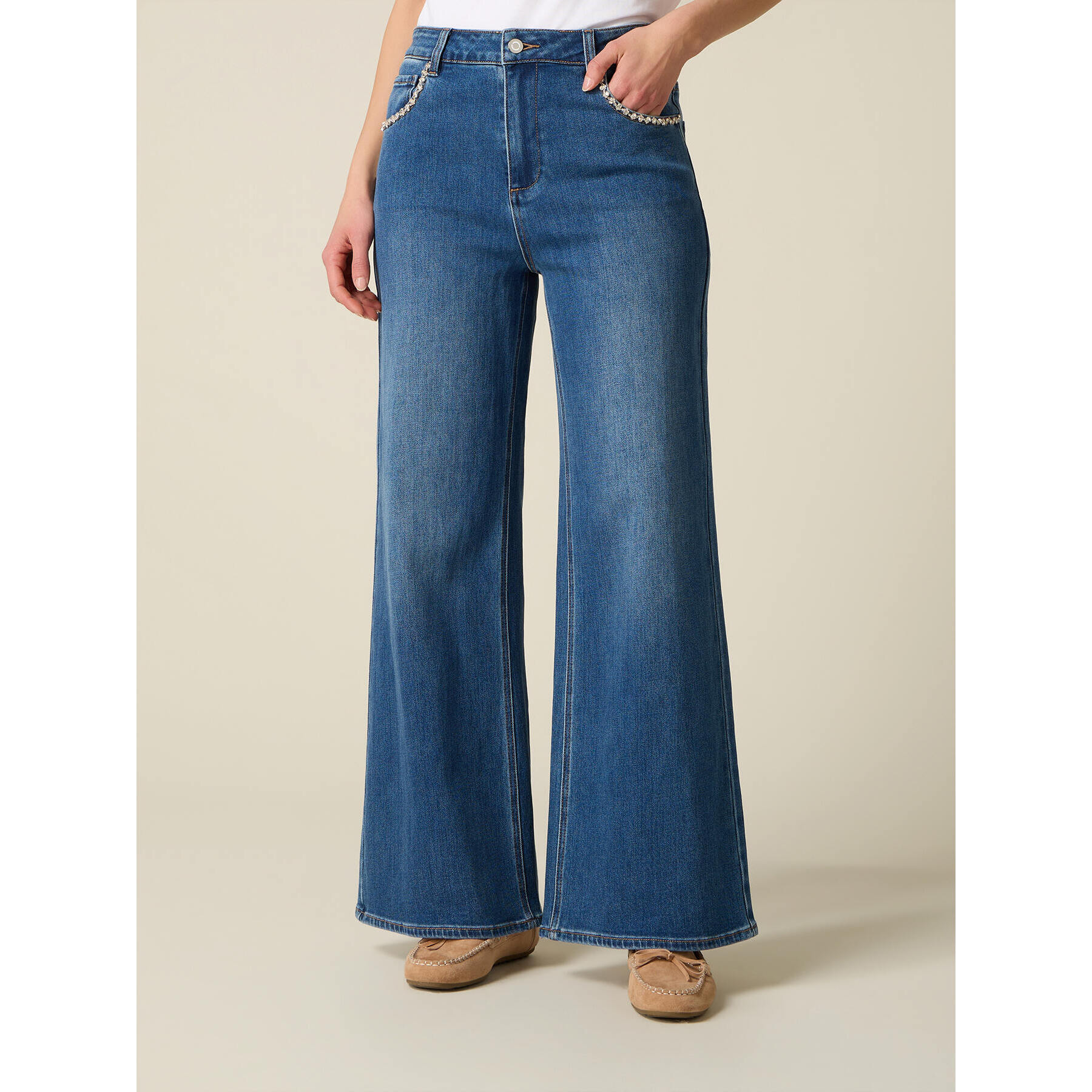 Oltre - Jeans palazzo con catena gioiello - Blu