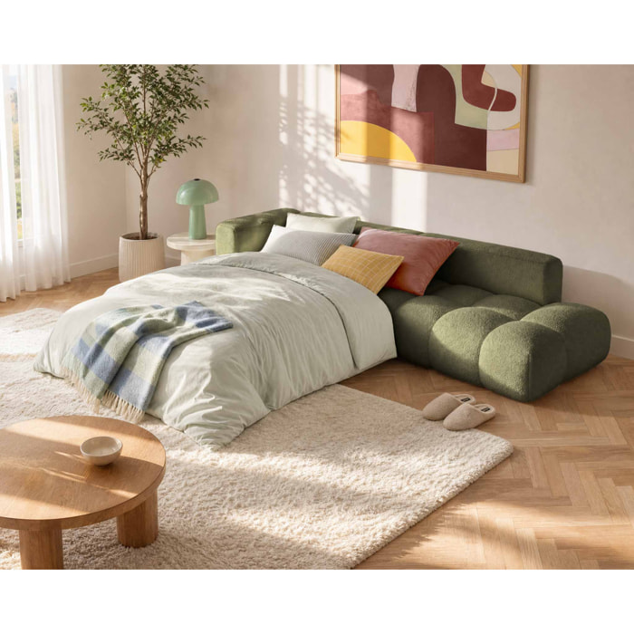 Yulin - Canapé d'angle L 5 places convertible avec coffre en tissu bouclette - Vert