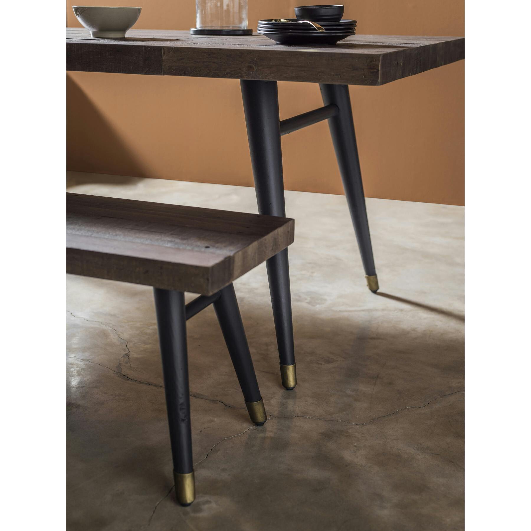 Table à manger extensible bois recyclé piètement effet laiton vieilli 140-180 cm ADÉLAÏDE