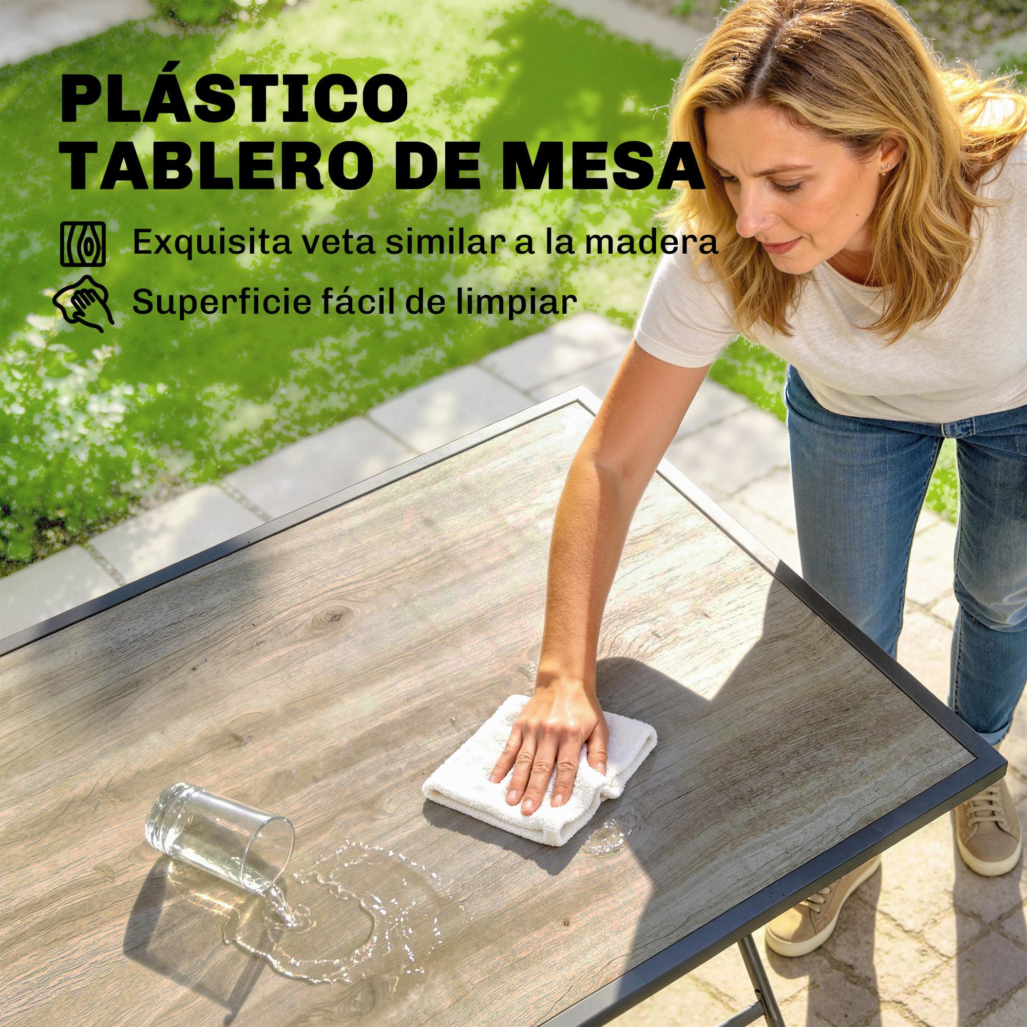 Conjunto de Mesa y Sillas Jardín de 5 Piezas, Muebles de Jardín Exterior con 4 Sillas Plegables y Mesa Plegable, para Terraza, Patio, Gris