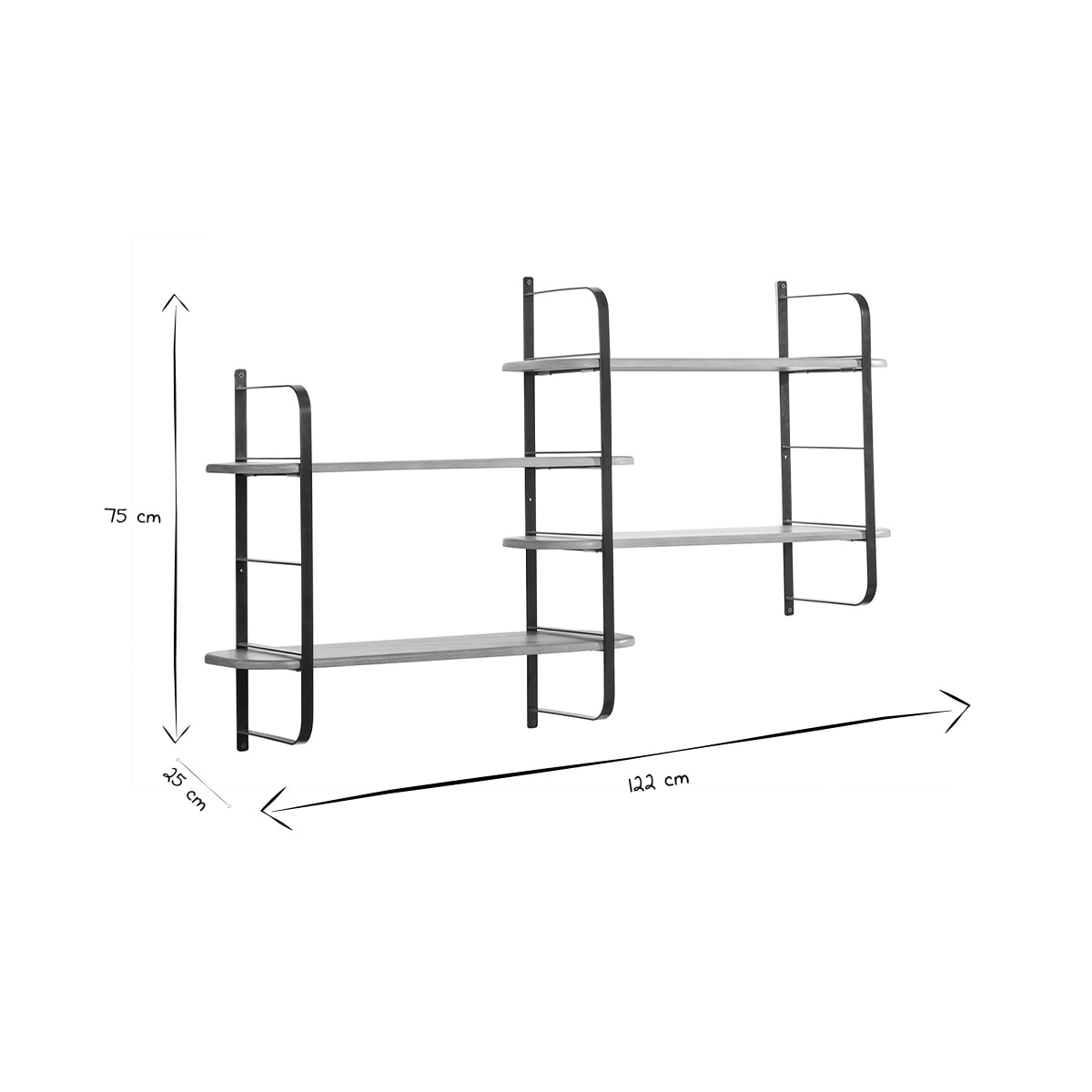 Étagère murale en bois manguier massif et métal noir L122 cm AKINA